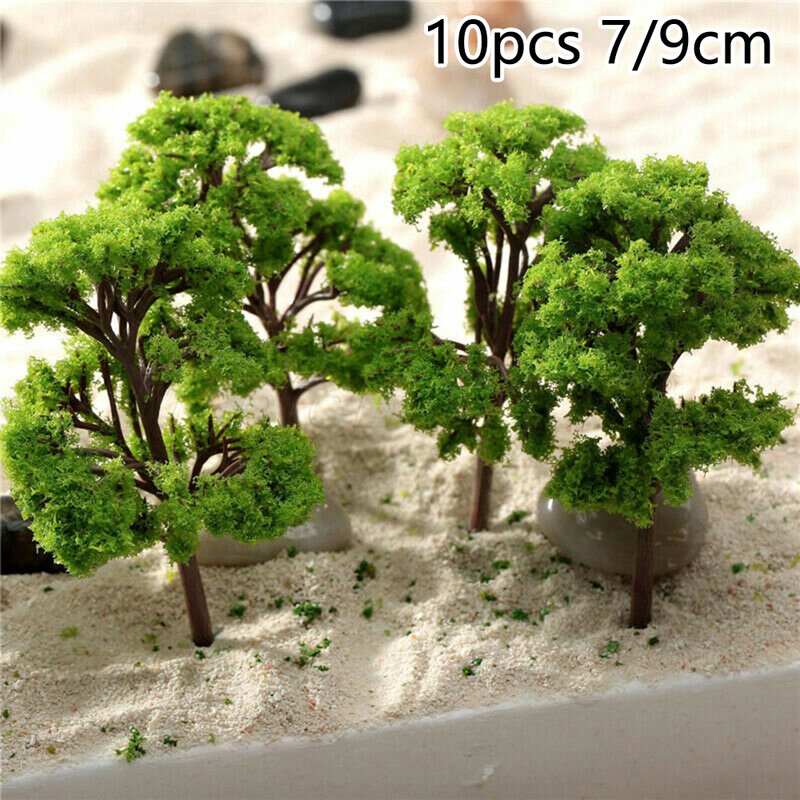 โมเดลต้นไม้7/9ซม. 10ชิ้น, ต้นไม้จำลองจำลองรถไฟรถไฟประดิษฐ์ต้นไม้ขนาดเล็ก