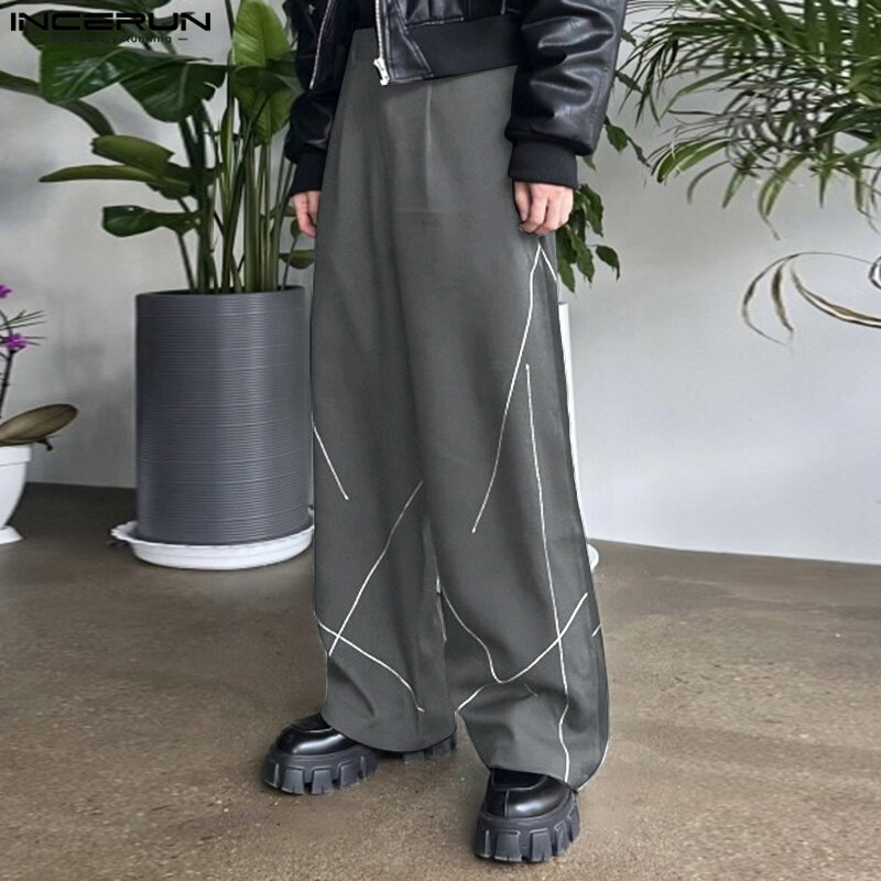 INCERUN 2024, мужские брюки в Корейском стиле, летние женские повседневные длинные брюки с широкими штанинами, мужская одежда оверсайз