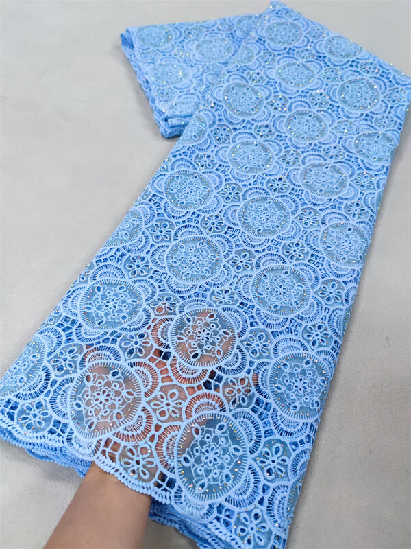 Роскошная небесно-голубая африканская кружевная ткань 2024 Высококачественная кружевная французская молочная шелковая кружевная ткань 3D блестки нигерийское стандартное Шитье платья