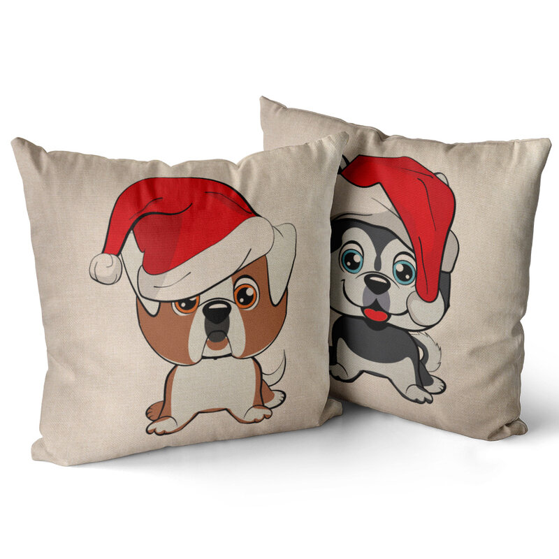 45 * 45 Dog Christmas Pillowcase High Quality Linen Pillowcase Christmas Decorations Are Suitable For Sofas, Chairs, Offices