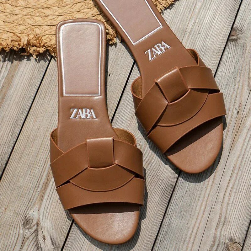2024 Traf 여성용 플랫 슬리퍼, 편안한 여성 신발, 캐주얼 바닥 슬리퍼, 여름 신발, 새로운 디자이너