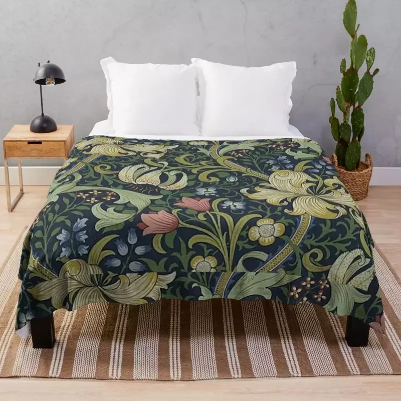 William MORRIS ผ้าห่มผ้าห่มตกแต่งลายดอกลิลลี่สีทองผ้าห่มแฟชั่นสำหรับเตียงผ้าห่มกันความร้อน