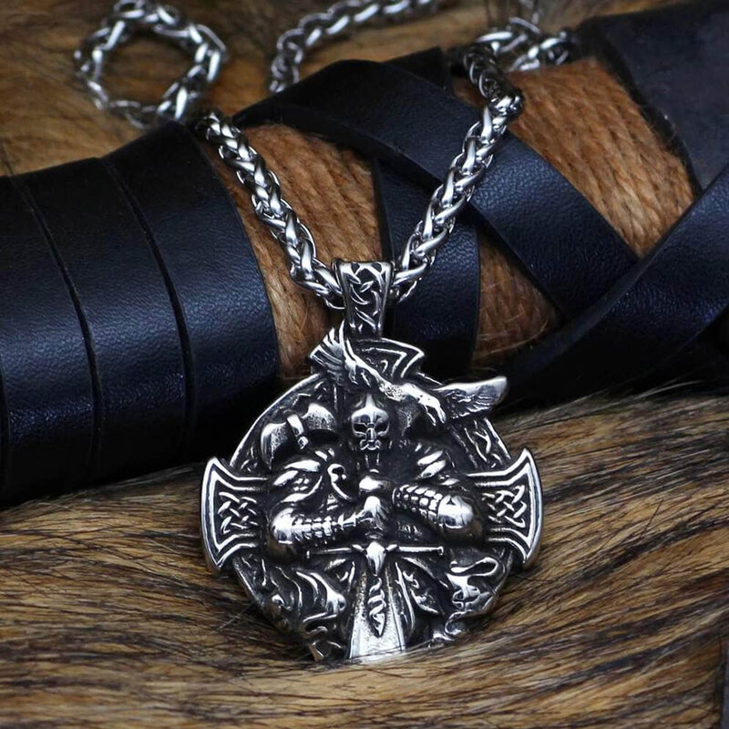 Men's Stainless Steel Vintage Celtic Cross Medal Pendant Necklace