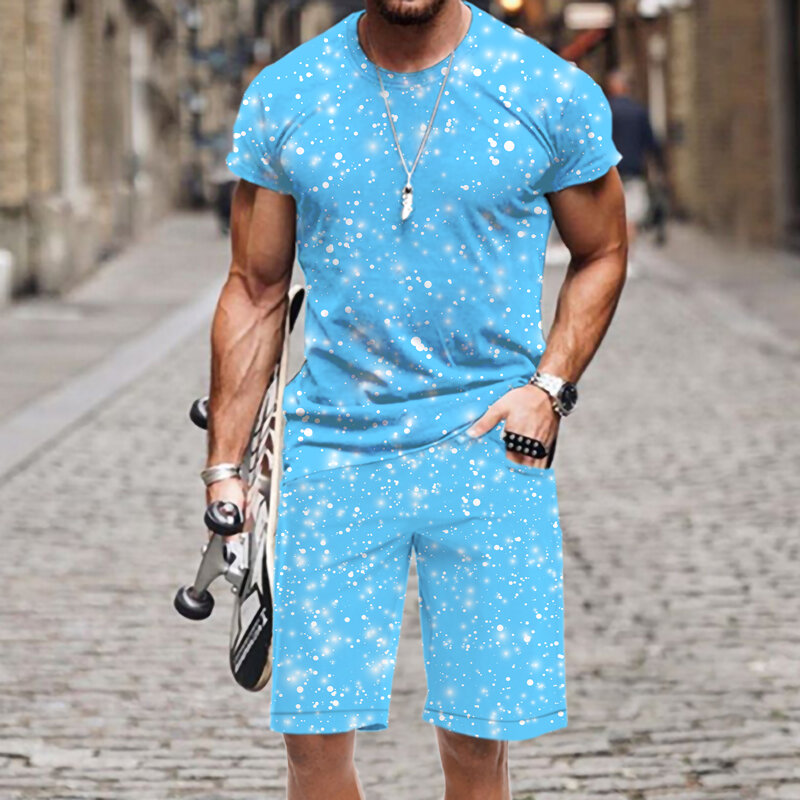 Conjunto de camiseta y pantalones cortos para hombre, traje de verano con copo de nieve, chándal de moda, Tops de calle con estampado 3D, novedad de 2022, cuello redondo, Manga corta para playa