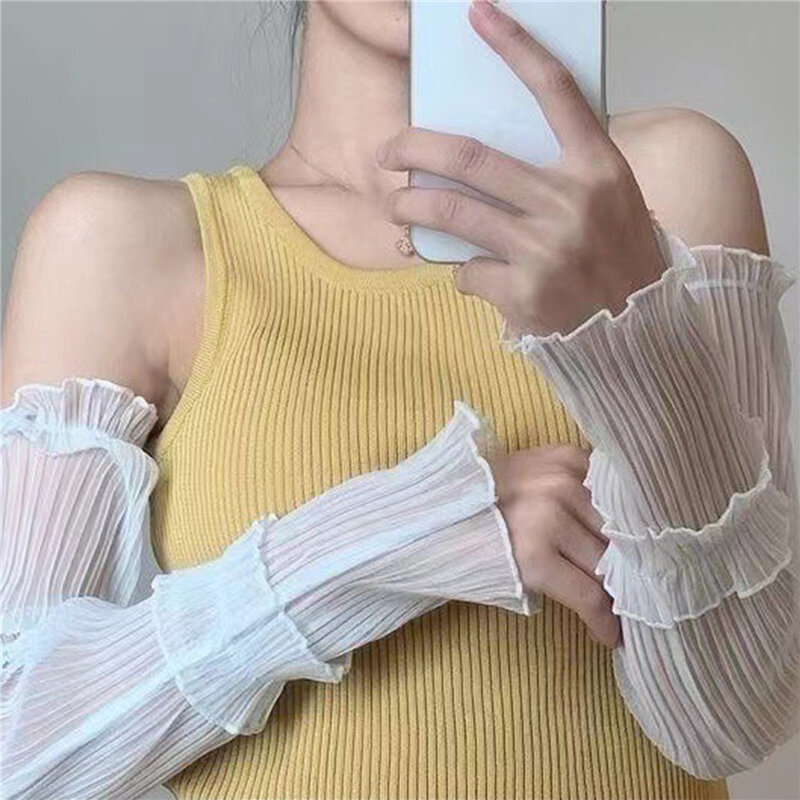 Women Summer Long Lace Mesh Fingerless Gloves Sun Protection Arm Sleeves Driving Cycling Breathable Mittens Oversleeve