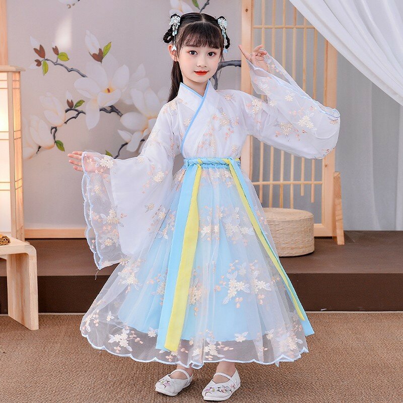 Fato de hanfu tang estilo chinês para crianças, traje antigo, super imortal, saia ru, princesinha, estilo novo
