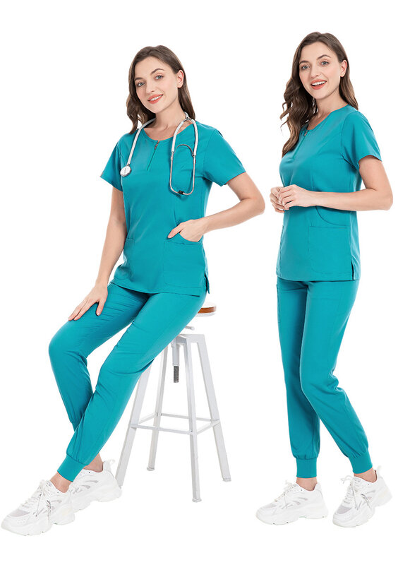 Женский скраб-набор, медицинская медсестра, рабочая одежда для салона красоты, клинические скрабы, топ + брюки, костюм туника для спа-врача и кормления