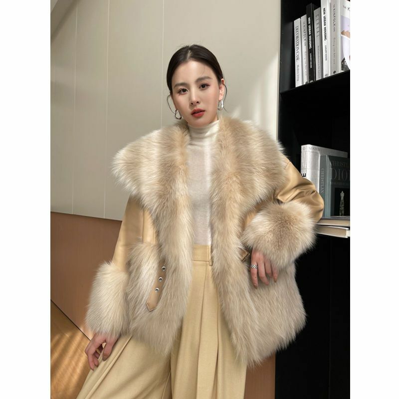Women's 2023 Winter New Korean Fashion Imitation Fox Fur Padded Coat Street Outwears Vintage Thick Fashion Warm Coat Fur Coat