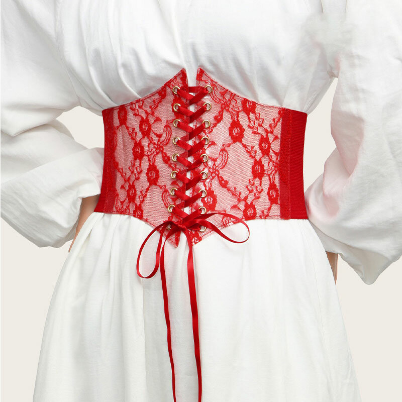 Moda feminina cintura espartilho flor bordado cintura elástica preto branco vermelho rosa laço largo emagrecimento corpo cintos cummerbunds