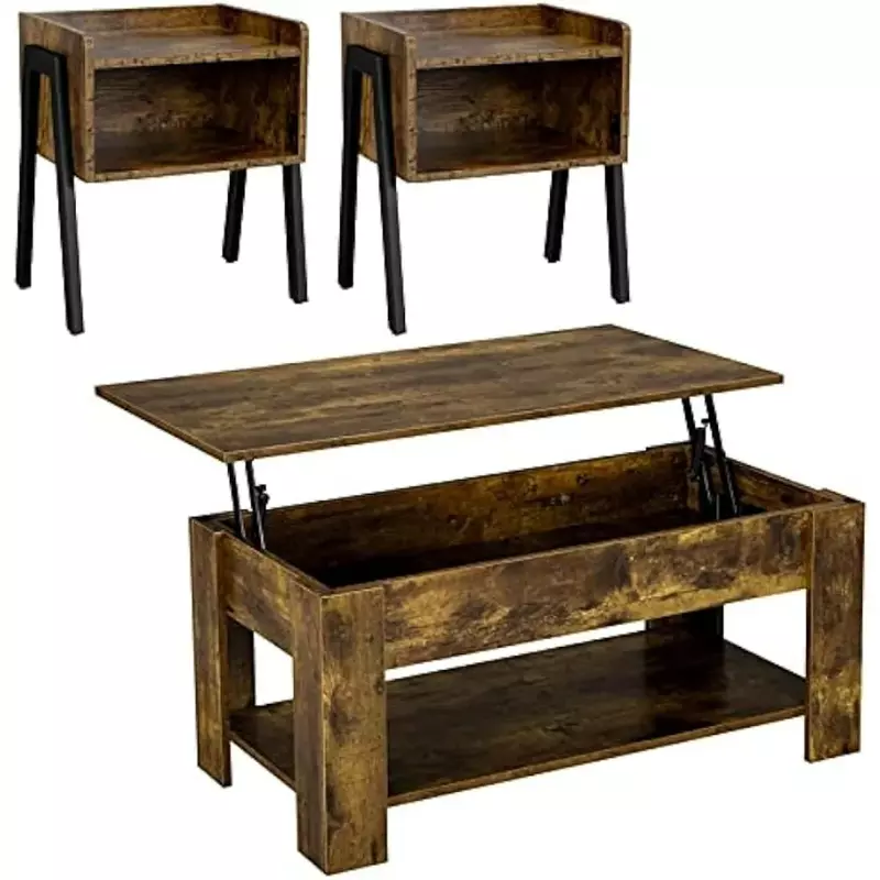 ชุดโต๊ะกาแฟ3ชิ้นโต๊ะกาแฟพร้อมช่องเก็บซ่อนโต๊ะท้ายแบบวางซ้อนกันได้
