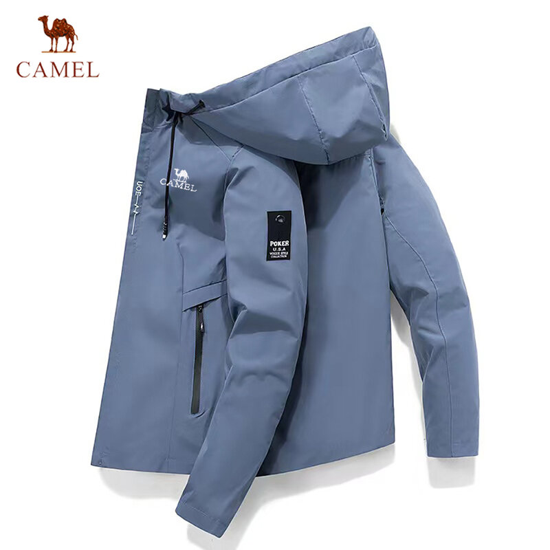 Camel high-quality embroidered men's sports jacket, windproof hood, casual fashion brand, sports, mountaineering, cycling J