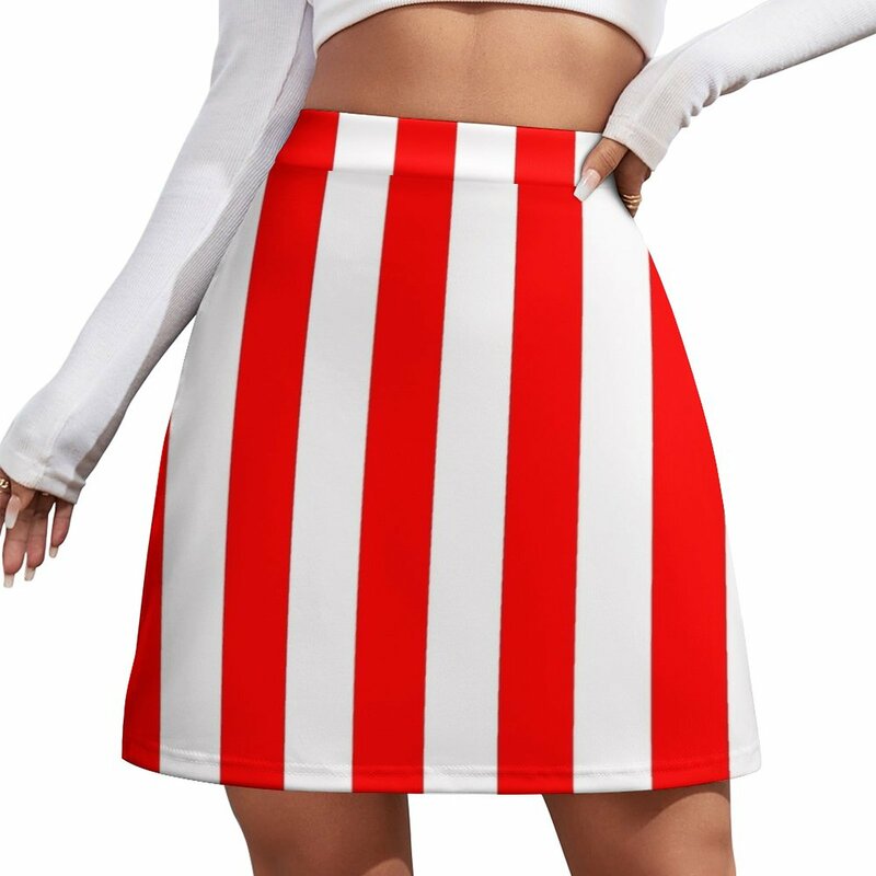 Set rok pendek rok Mini desain seri Pixel, rok pendek bergaris merah dan putih
