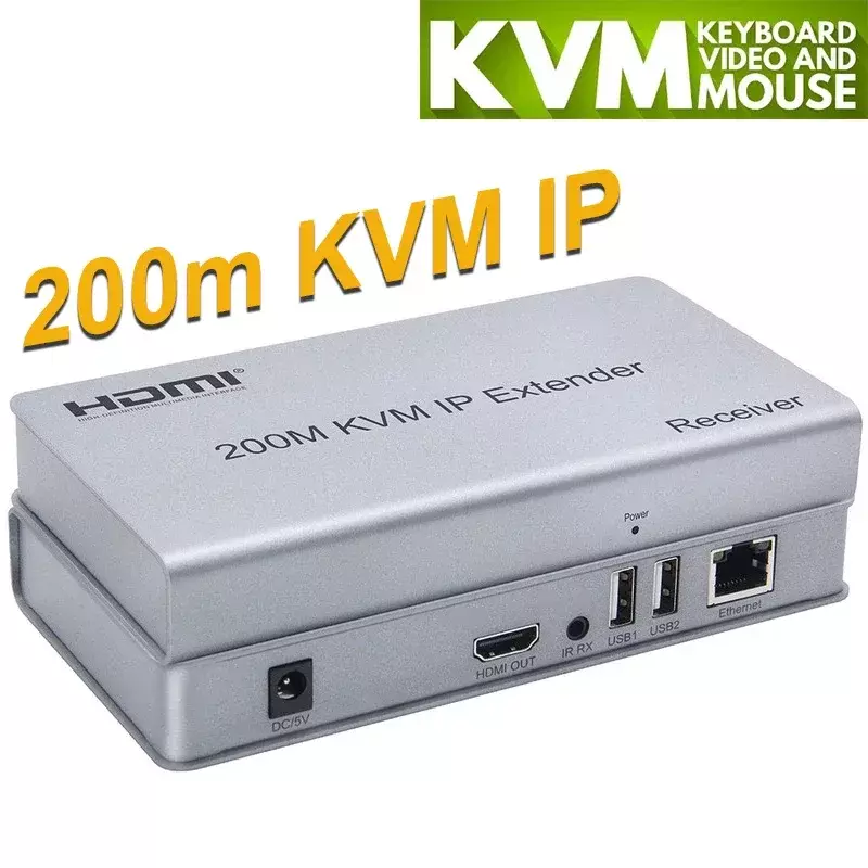 200M HDMI IP Extender Via Rj45 Cat6 Ethernet Cable USB KVM Video Transmitter Receiver Support Mouse Keyboard for PC Laptop To TV
