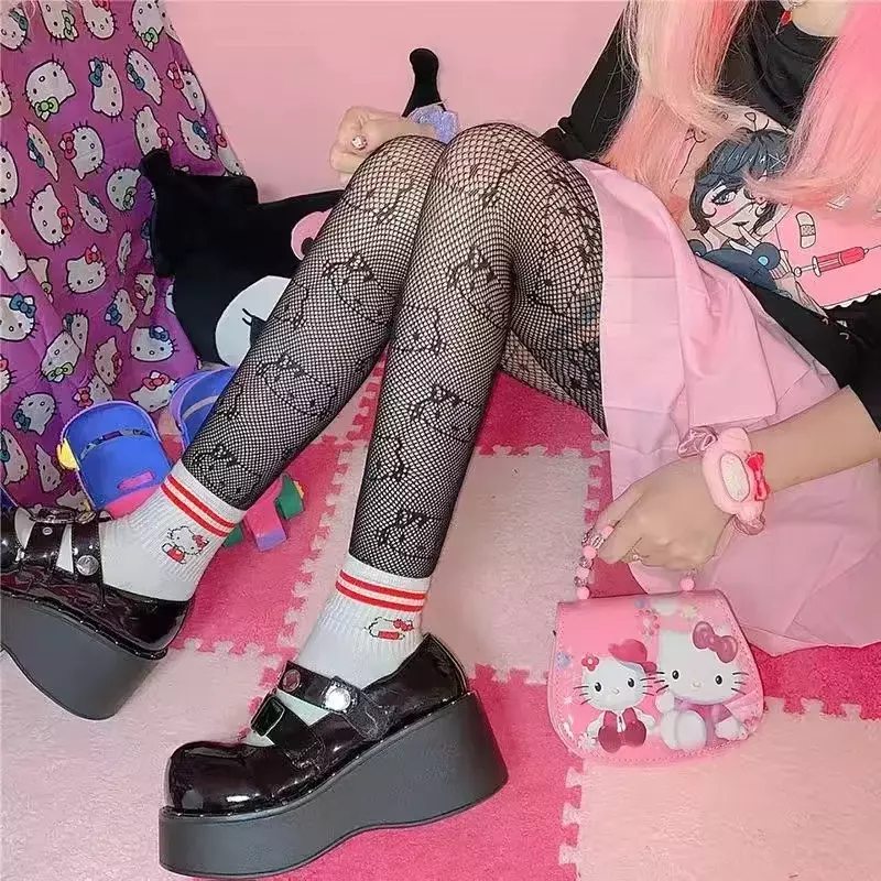 Stoking celana ketat wanita anak perempuan Harajuku kaus kaki stoking jaring seksi Lolita Punk seksi pola bunga Harajuku stoking jaring berongga