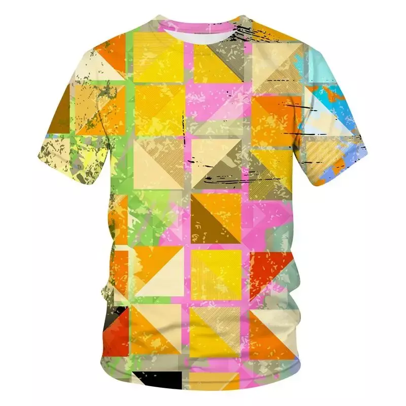 T-shirt à manches courtes à col rond pour hommes, imprimé en 3D, ligne géométrique, style hip-hop de rue décontracté, haut d'été