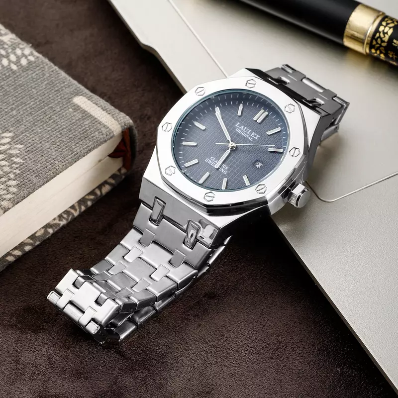 Nowy LAULEX luksusowy złoty klasyczny skanujący drugi męski zegarek kwarcowy wodoodporny męski zegarek kwarcowy
