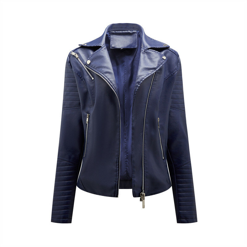 2023 Spring and Autumn Short Leather Women Slim Lapel Motorcycle PU Jacket Inclined Zipper Coat Fashion Casual Women's Jackets