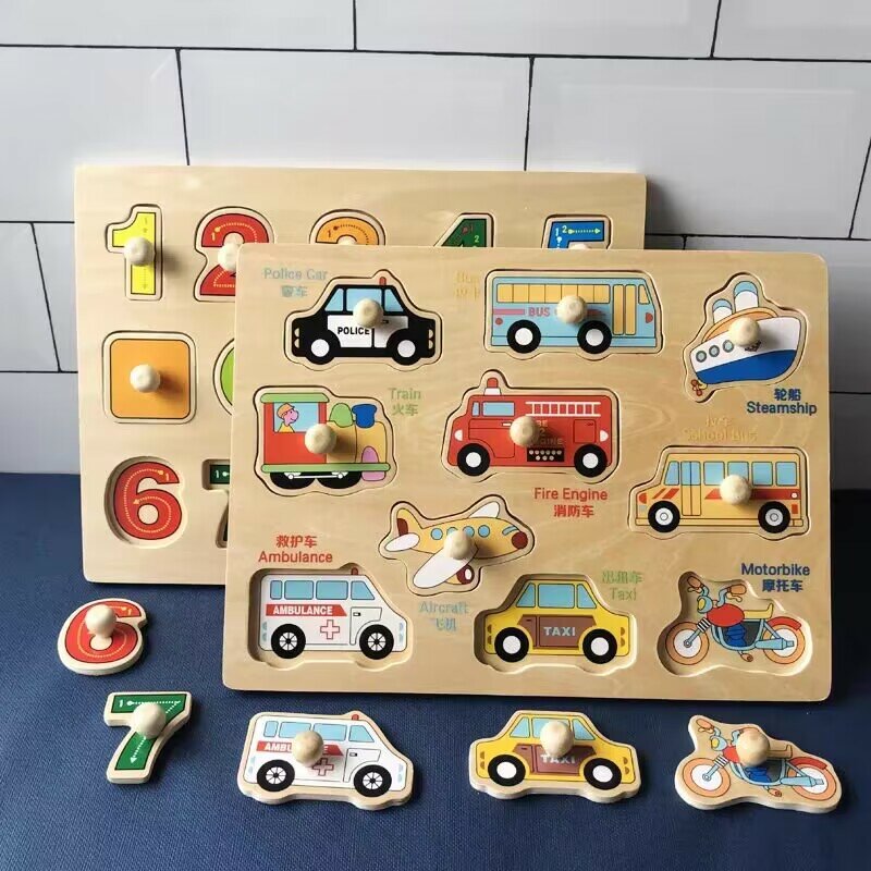 子供のための木製モンテッソーリパズル,1〜3歳の赤ちゃんのための教育玩具,動物,ボードを手に入れる