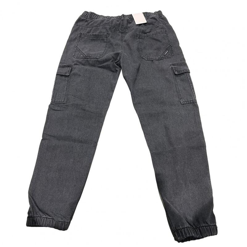 Pantalones Cargo de cintura media para hombre, ropa de calle Retro, pantalones Cargo con banda en el tobillo, elásticos, múltiples bolsillos, talla grande, cómodos