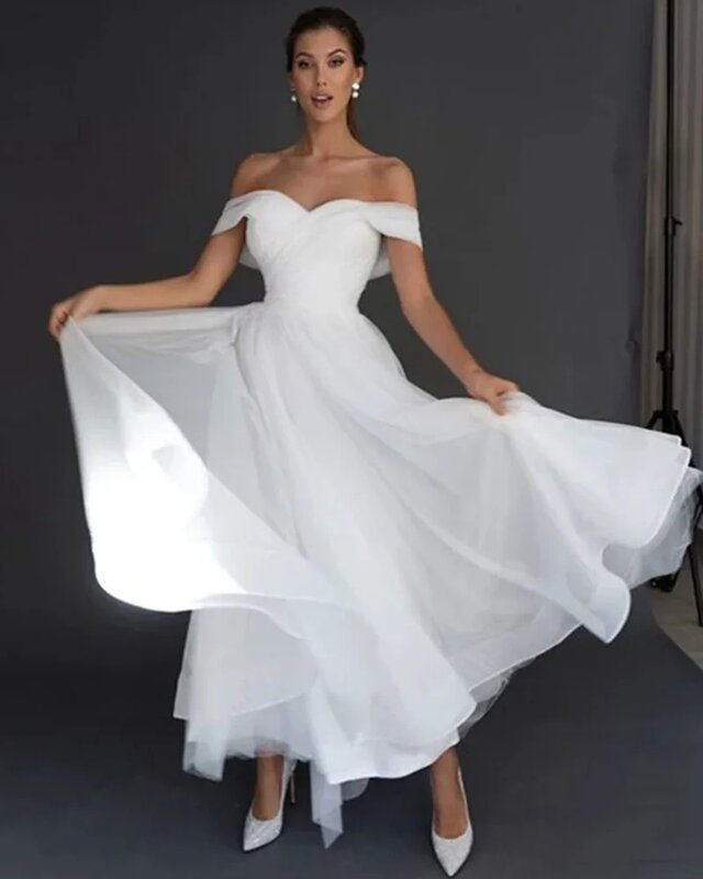 Boat Neck Wedding Dress A-Line Cap Sleeve Backless Zipper Organza Bride Gown Ankle-Lengt Boho Elegant Customize To Measures 2024