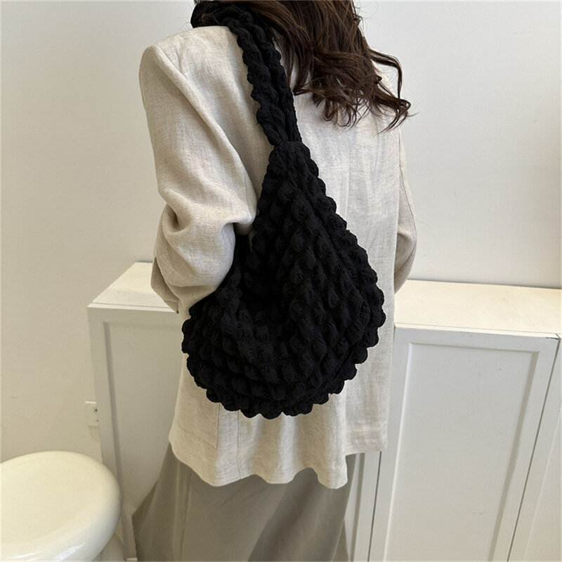 Bolsa crossbody com design plissado para mulheres, xadrez bordado, bolsa de ombro, bolsas axilas, simples grande capacidade, sacolas acolchoadas