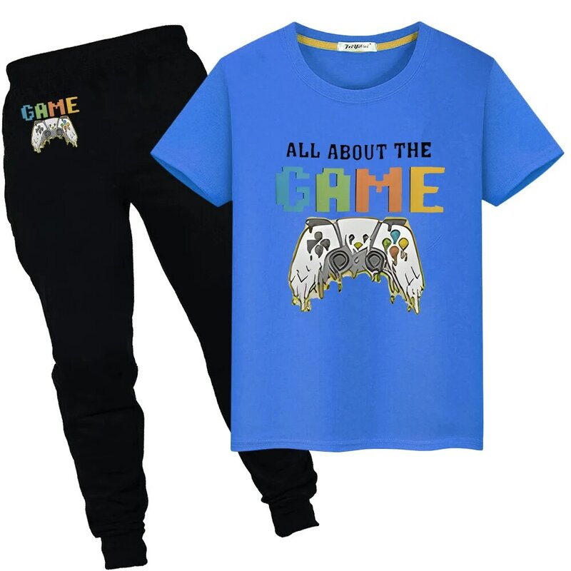 Gamepad-t-shirt e calças conjunto para menino e menina, 100% algodão, estilo y2k, bonito, estilo kawaii, para esportes, presente do dia