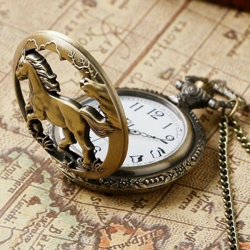 Винтажные карманные часы с изображением животных, лошадей, Мужские Элегантные наручные часы с цепочкой, мужские часы, подарок для папы, ретро часы