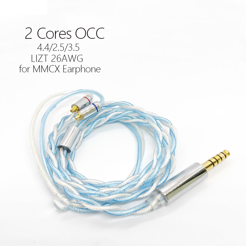 MMCX 케이블 LIZT 2 코어 이어폰, 실버 도금 업그레이드 OCC 4.4mm 밸런스 2.5 3.5