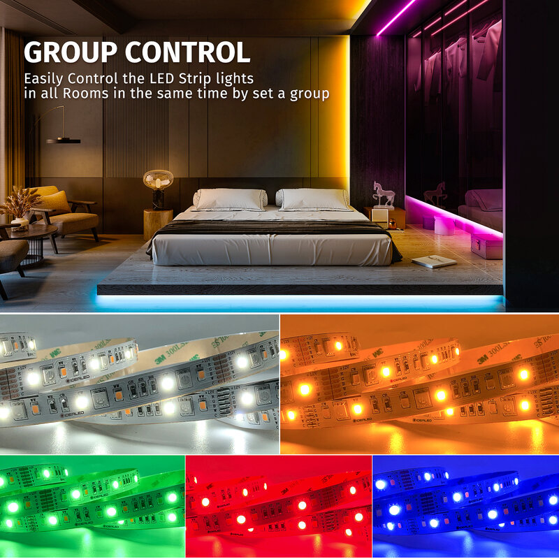 ZigBee-tiras de luz LED 3,0 RGBCCT, controlador de ambiente regulable, Kit de LED, 5m, Compatible con Echo Plus, Control de voz Alexa