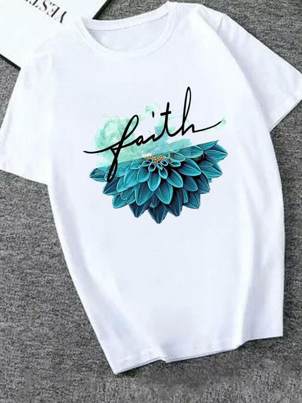 Ladies Print T Fashion Faith Trend Lovely Cute Women's Clothing Short Sleeve Graphic Tee Clothes Summer Female T-shirts