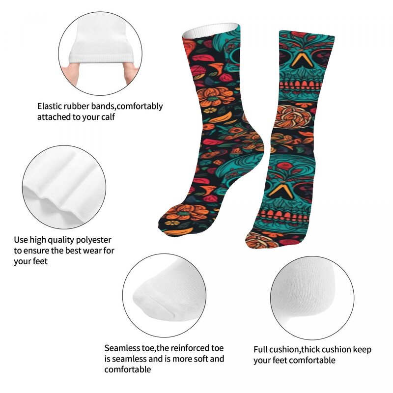 Забавные круглые мужские и женские Носки с рисунком черепов и цветов, классные дизайнерские носки с 3D принтом, модные удобные баскетбольные Носки