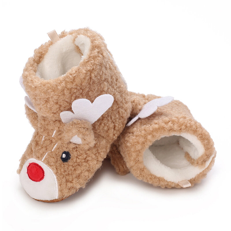 Chaussures de Noël coordonnantes pour bébé, semelle souple, dessin animé, wapiti, premiers marcheurs, bottes pour bébé, hiver