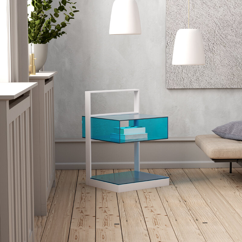 Mesa de té acrílica creativa nórdica para el hogar, mesas pequeñas de diseño auxiliar, mesa auxiliar para sofá, armario de almacenamiento portátil