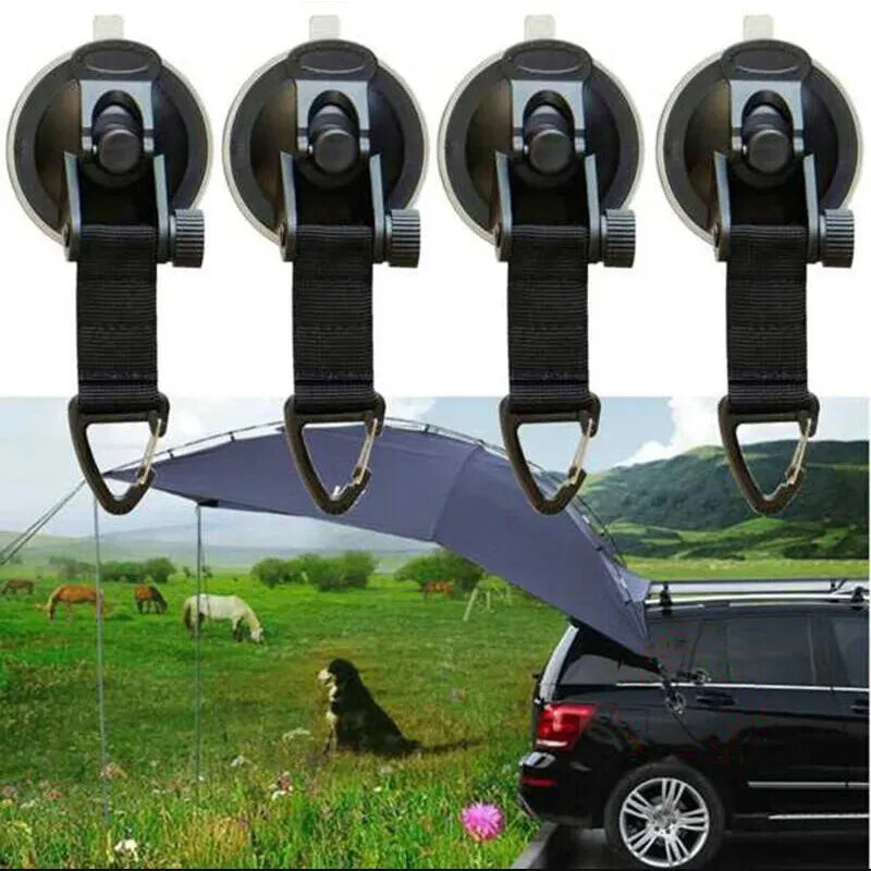 Vacuum Suction Cup Car Tent Buckle with Glass Hook, Lightweight Camping Bracket for Hiking and Climbing