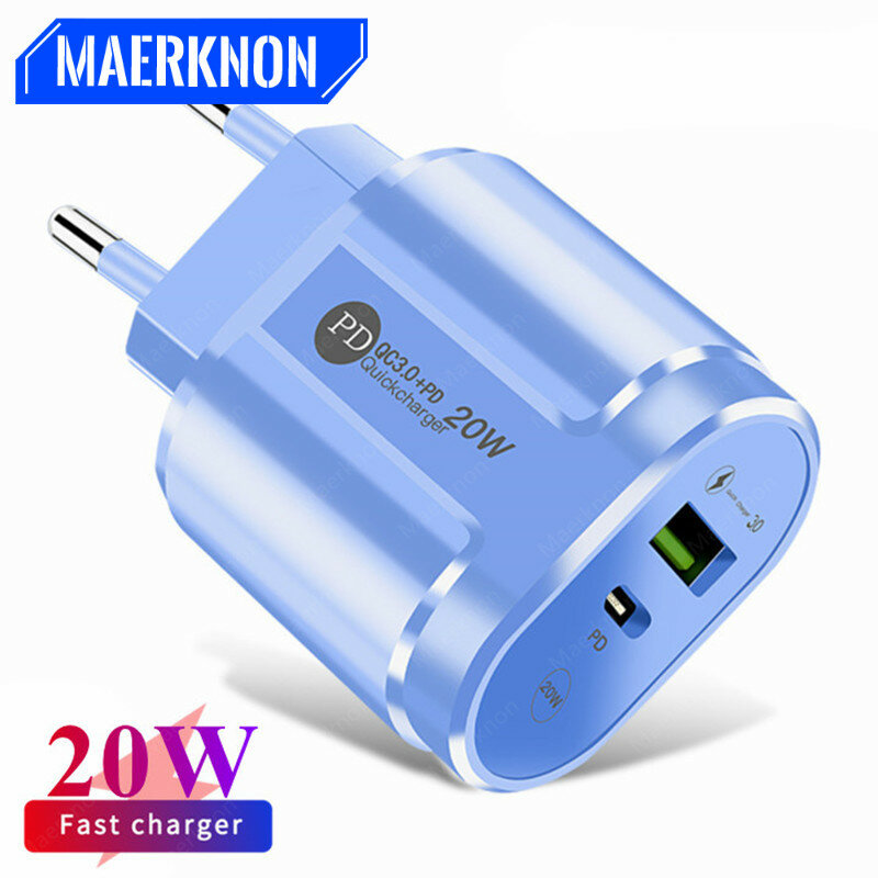 Maerknon Quick Charger 3.0 Dual Port USB-oplader Snel opladen Adapter voor iPhone 13 12 Pro Max Xiaomi 12 Mobiele telefoon Chargeurs