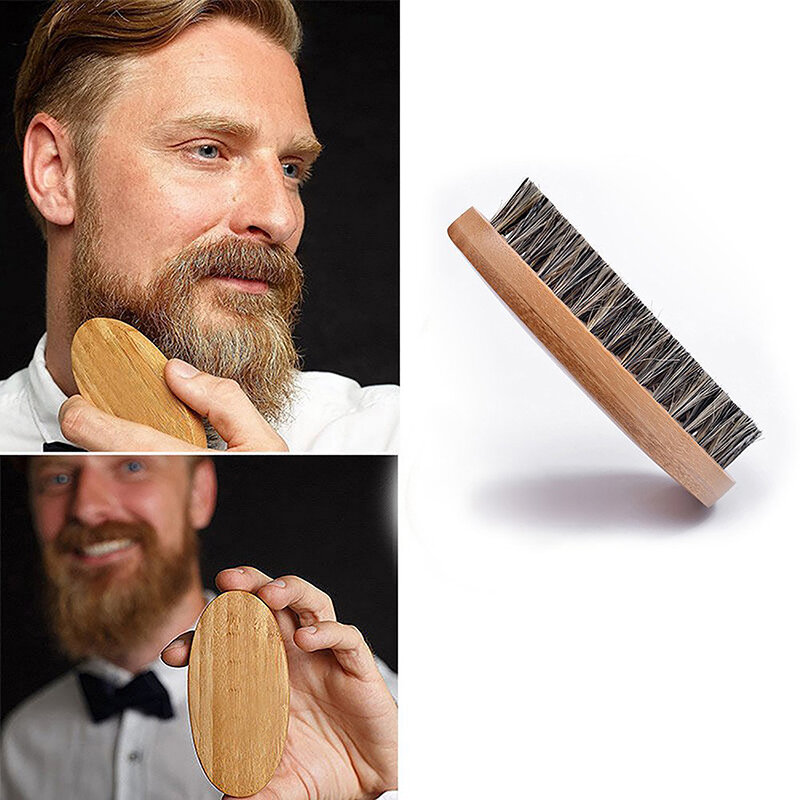 Spazzola per barba con setole di cinghiale naturale per uomo spazzola per baffi in legno di faggio di bambù strumento per la pulizia del viso morbido massaggio Styling barbiere