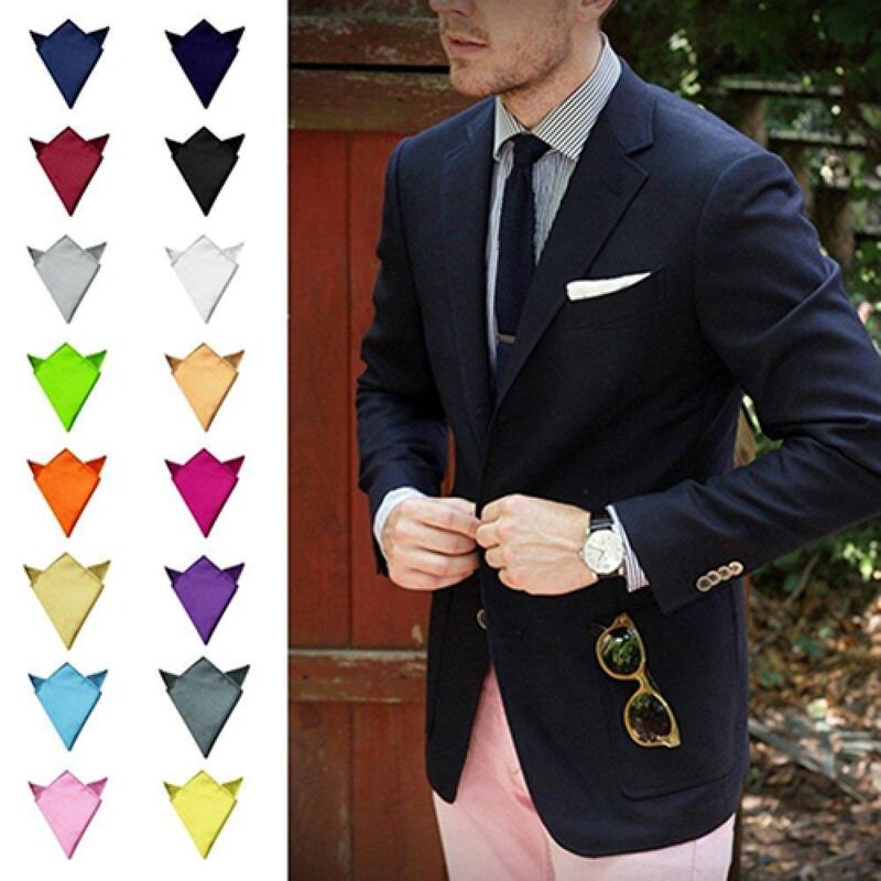 Lenços quadrados do bolso de seda do vintage, Lenços quadrados de bolso cor sólida masculina, decoração formal do terno