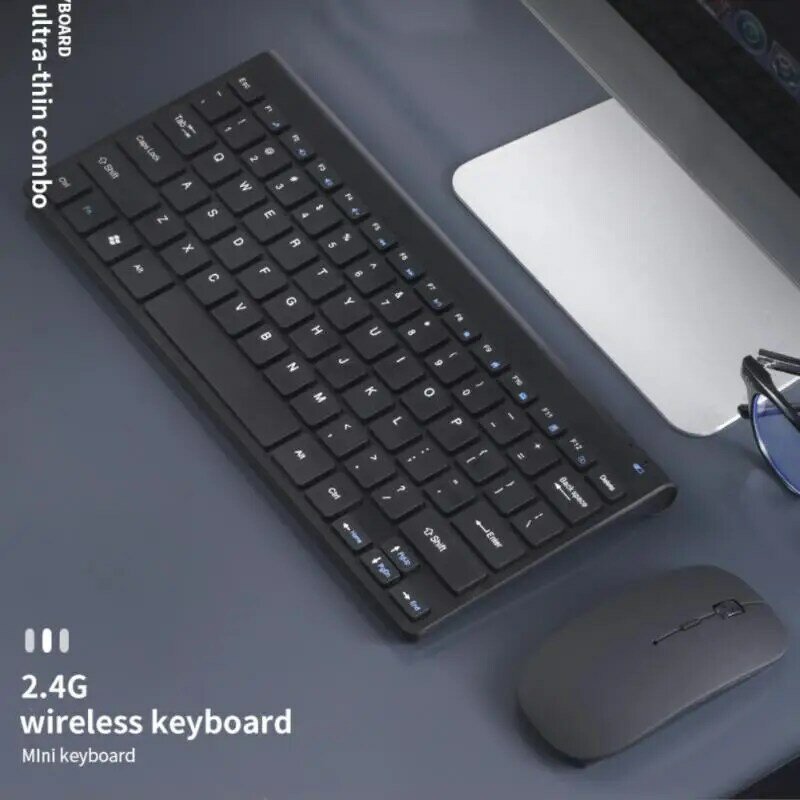 RYRA Setelan Keyboard dan Mouse Nirkabel 2.4G USB 2.0 Desain Ramping Portabel Keyboard Ergonomis dan Pengurangan Kebisingan Tikus untuk Laptop PC