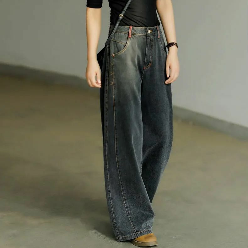ผู้หญิงกว้างขากางเกงยีนส์ผู้หญิงกางเกงยีนส์เอวสูงกางเกง Flared กางเกงกระโปรง Jean ขนาดใหญ่ MODE Korea เสื้อผ้าเสื้อผ้า Denim กางเกง