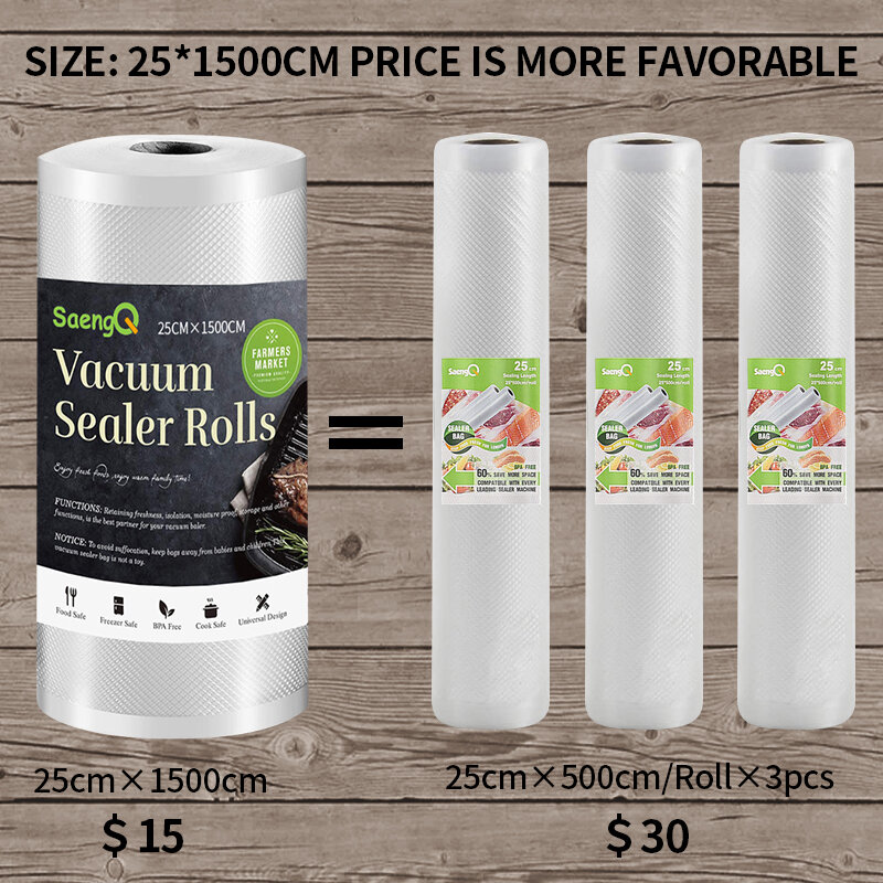 Saengq Keuken Voedsel Vacuüm Sealer Tas Sous Vide Opbergzakken Voor Vacuüm Verpakking 12/15/20/25/30Cm * 1500Cm/Rolls