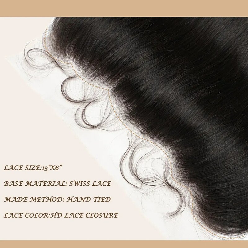 شعر بشري برازيلي دانتيل أمامي مستقيم ، منتوف مسبقًا ، دانتيل سويسري شفاف ، لون طبيعي فقط ، 13 × 6 ، 10-18 بوصة