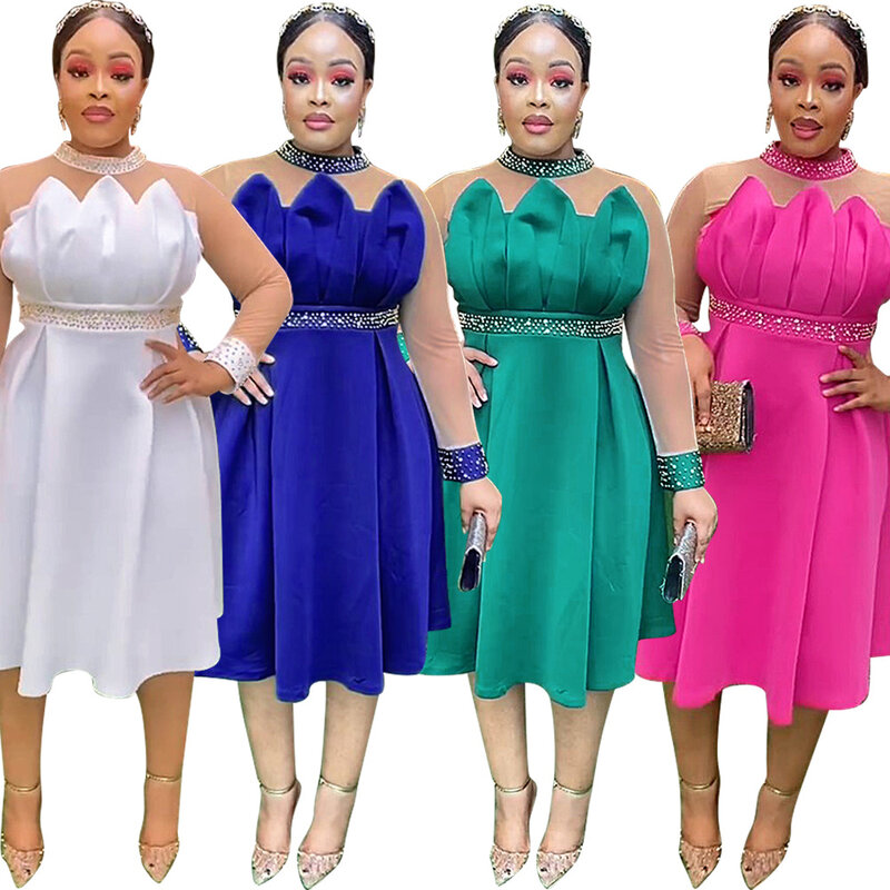Elegantes vestidos dashiki africanos para mulheres, manga longa, cintura alta, festa de casamento, roupas de outono, 2022, dashiki