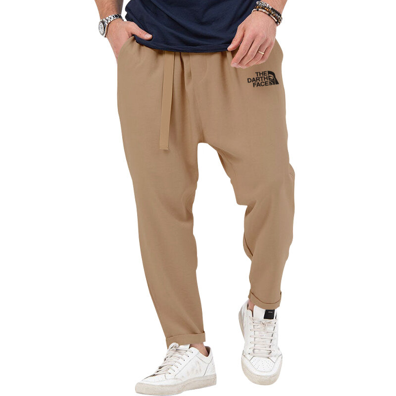 Celana kasual pria baru musim panas merek kualitas tinggi warna Solid sabuk Harlan kaki lebar celana kasual olahraga serbaguna luar ruangan