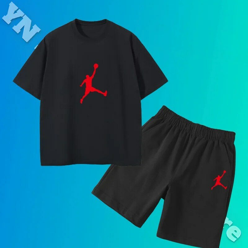 Shorts esportivos estampados para meninas e meninos, roupas infantis, conjunto de roupas infantis, camisa com capuz, calças curtas, moda, 4-14Y