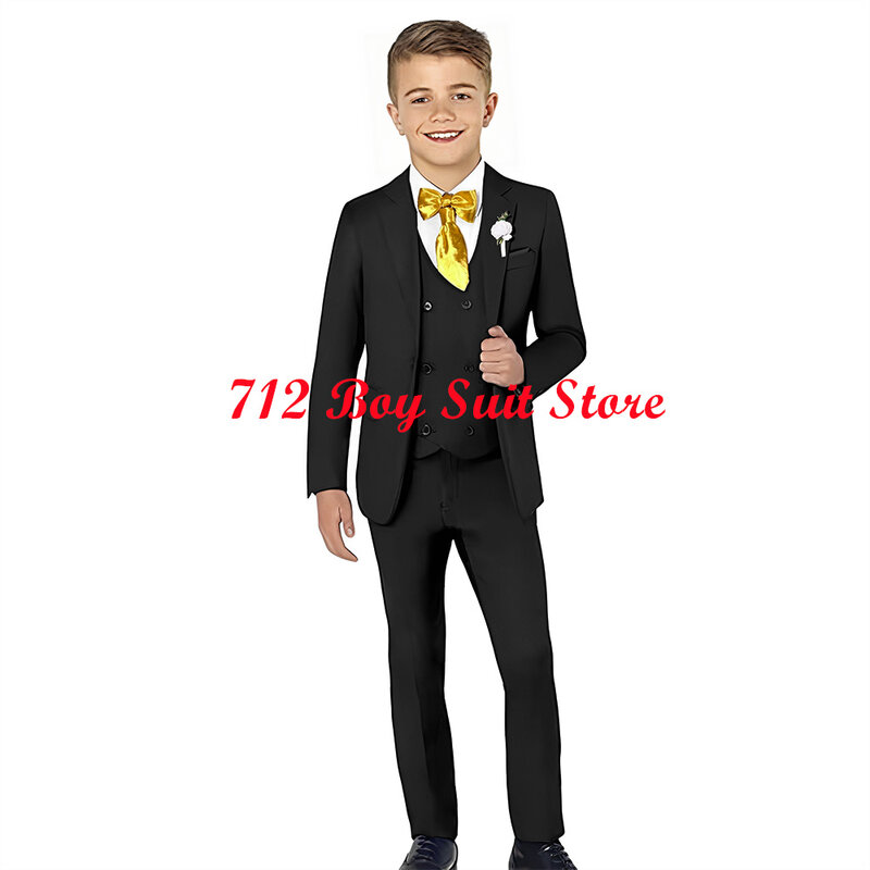 Terno formal de lapela masculino, smoking de casamento, conjunto de três peças, jaqueta infantil, colete, calças, roupas completas