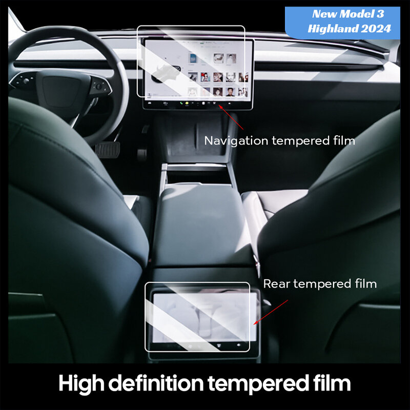 Protector de película de vidrio templado para nuevo Tesla, Modelo 3 Y Highland 2024, fila trasera, Control central, película protectora de pantalla táctil
