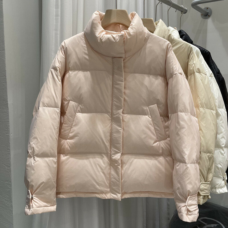 Solto grosso branco pato para baixo casaco para as mulheres inverno chique all-match gola quente outerwear novo casual puffer jaquetas