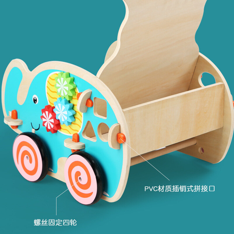 Andador de madera multifuncional para bebé, juguete de aprendizaje, elefante