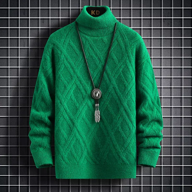 2023 Koreaanse Mode Trui Mock Hals Trui Gebreide Pullovers Herfst Slim Fit Mode Kleding Mannen Effen Kleur Onregelmatige Strepen