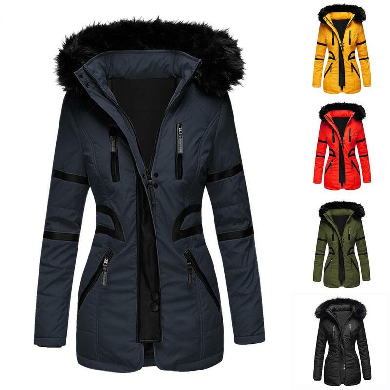 Fabulous Winter Overcoat Zip-up Pockets Windproof All-Match Casual Plush Hooded Winter Coat